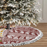 Hawaiian Plumeria Lei Tree Skirt Kakau Motifs and Palaka Half Style Red Color LT03 - Polynesian Pride