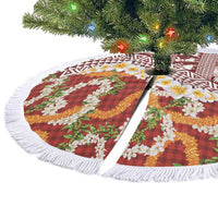 Hawaiian Plumeria Lei Tree Skirt Kakau Motifs and Palaka Half Style Red Color LT03 - Polynesian Pride