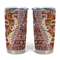 Hawaiian Plumeria Lei Tumbler Cup Kakau Motifs and Palaka Half Style Red Color LT03 Red - Polynesian Pride