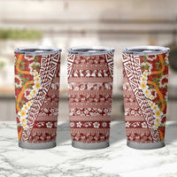 Hawaiian Plumeria Lei Tumbler Cup Kakau Motifs and Palaka Half Style Red Color LT03 - Polynesian Pride