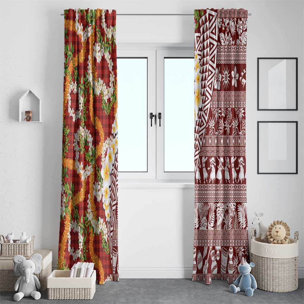 Hawaiian Plumeria Lei Window Curtain Kakau Motifs and Palaka Half Style Red Color LT03 - Polynesian Pride