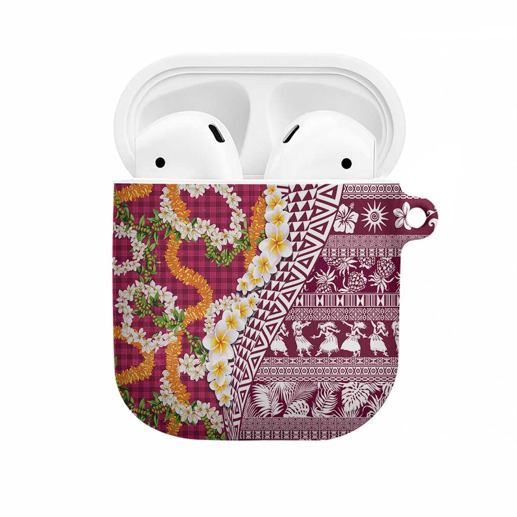 Hawaiian Plumeria Lei AirPods Case Kakau Motifs and Palaka Half Style Pink Color - Polynesian Pride