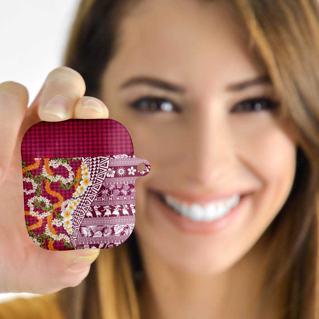 Hawaiian Plumeria Lei AirPods Case Kakau Motifs and Palaka Half Style Pink Color - Polynesian Pride