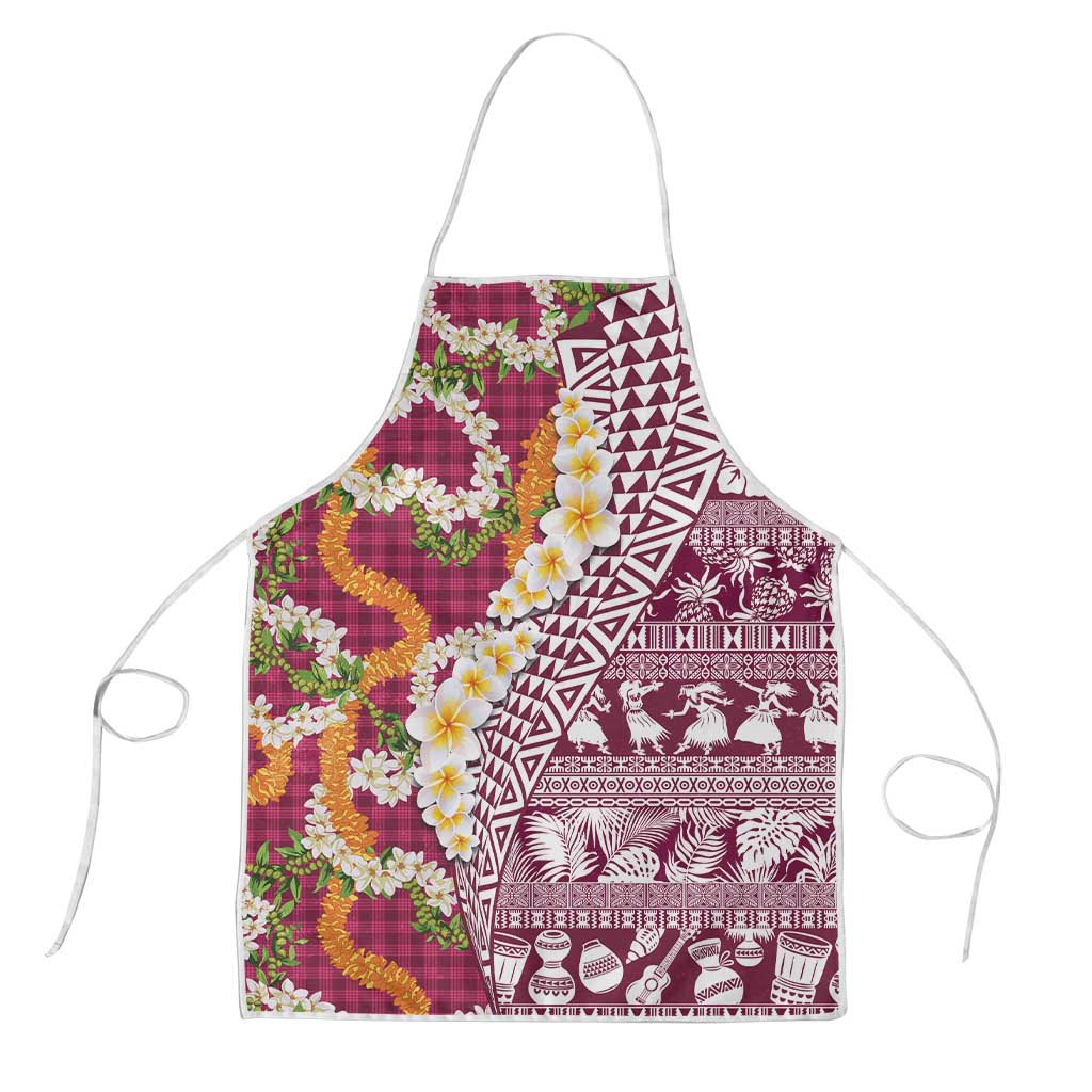 Hawaiian Plumeria Lei Apron Kakau Motifs and Palaka Half Style Pink Color LT03 Pink - Polynesian Pride