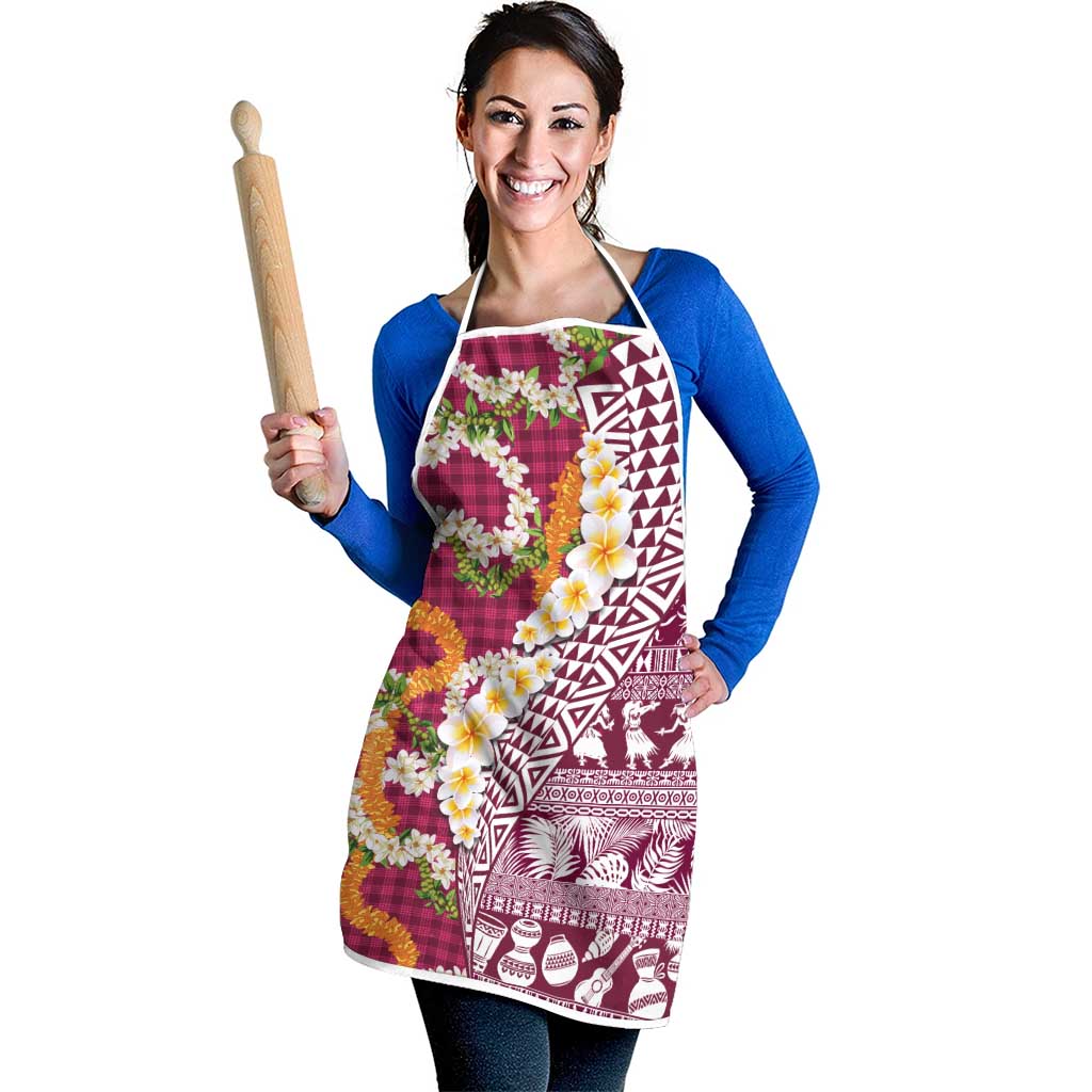 Hawaiian Plumeria Lei Apron Kakau Motifs and Palaka Half Style Pink Color LT03 - Polynesian Pride