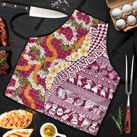 Hawaiian Plumeria Lei Apron Kakau Motifs and Palaka Half Style Pink Color LT03 Pink - Polynesian Pride