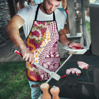 Hawaiian Plumeria Lei Apron Kakau Motifs and Palaka Half Style Pink Color LT03 - Polynesian Pride