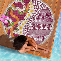 Hawaiian Plumeria Lei Beach Blanket Kakau Motifs and Palaka Half Style Pink Color LT03 - Polynesian Pride