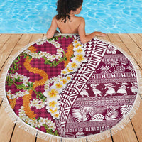 Hawaiian Plumeria Lei Beach Blanket Kakau Motifs and Palaka Half Style Pink Color LT03 - Polynesian Pride