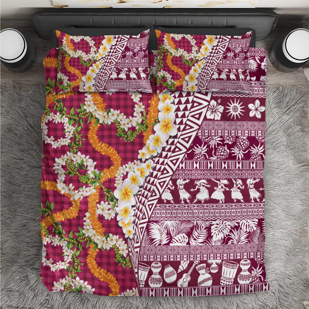 Hawaiian Plumeria Lei Bedding Set Kakau Motifs and Palaka Half Style Pink Color LT03 Pink - Polynesian Pride