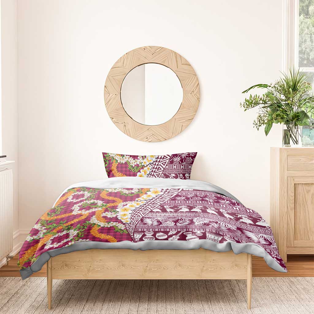 Hawaiian Plumeria Lei Bedding Set Kakau Motifs and Palaka Half Style Pink Color LT03 - Polynesian Pride