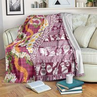 Hawaiian Plumeria Lei Blanket Kakau Motifs and Palaka Half Style Pink Color LT03 Pink - Polynesian Pride