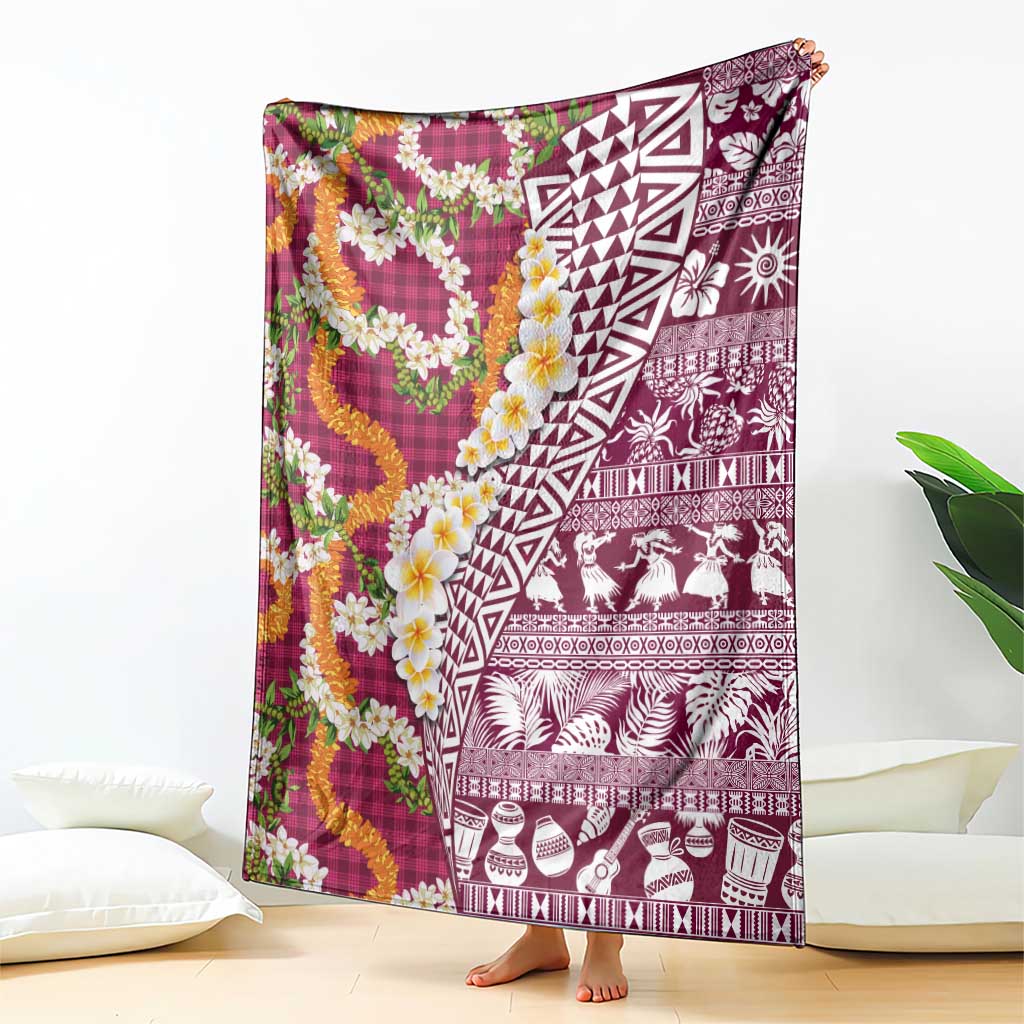 Hawaiian Plumeria Lei Blanket Kakau Motifs and Palaka Half Style Pink Color LT03 - Polynesian Pride