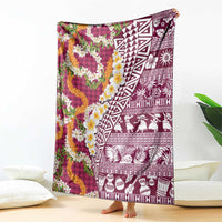 Hawaiian Plumeria Lei Blanket Kakau Motifs and Palaka Half Style Pink Color LT03 - Polynesian Pride