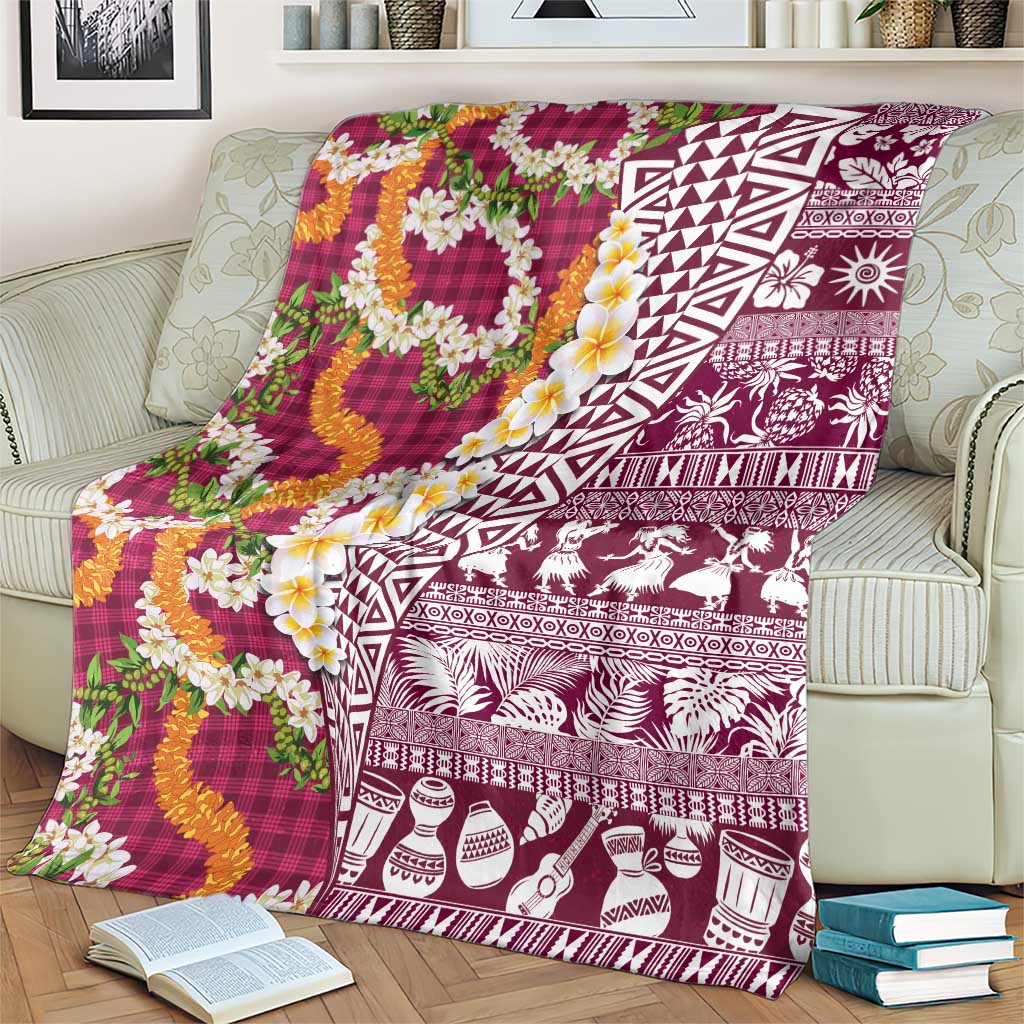Hawaiian Plumeria Lei Blanket Kakau Motifs and Palaka Half Style Pink Color LT03 - Polynesian Pride