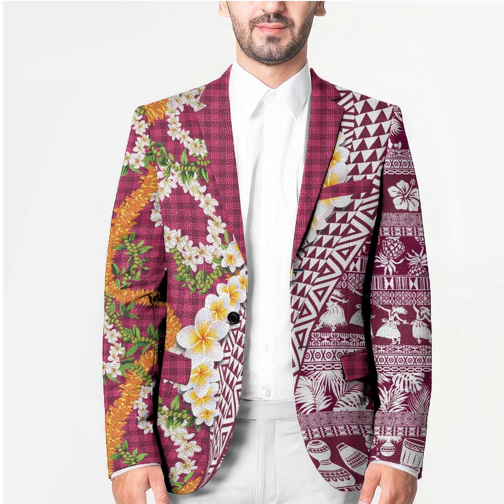 Hawaiian Plumeria Lei Blazer Kakau Motifs and Palaka Half Style Pink Color LT03 - Polynesian Pride