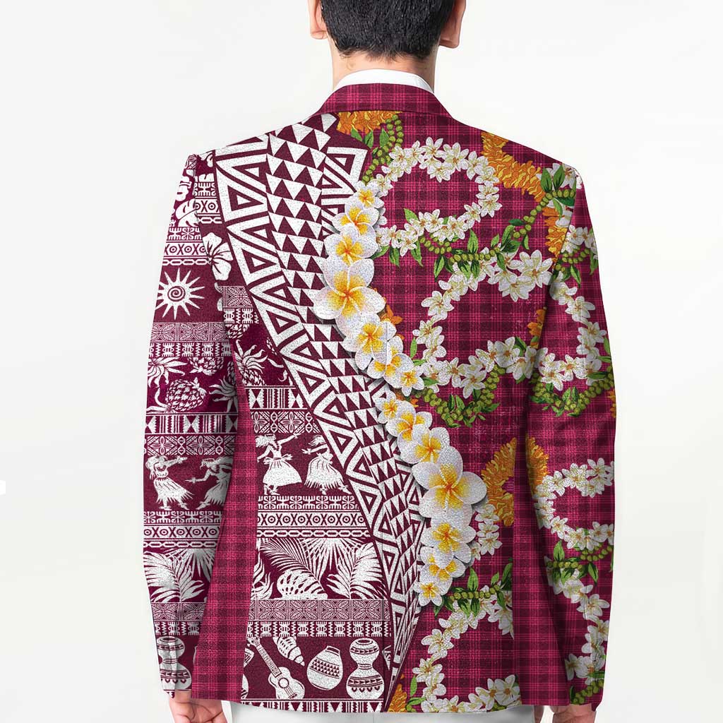 Hawaiian Plumeria Lei Blazer Kakau Motifs and Palaka Half Style Pink Color LT03 - Polynesian Pride