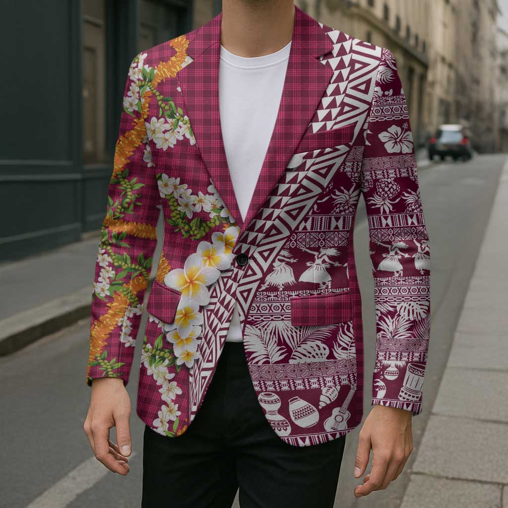 Hawaiian Plumeria Lei Blazer Kakau Motifs and Palaka Half Style Pink Color LT03 - Polynesian Pride