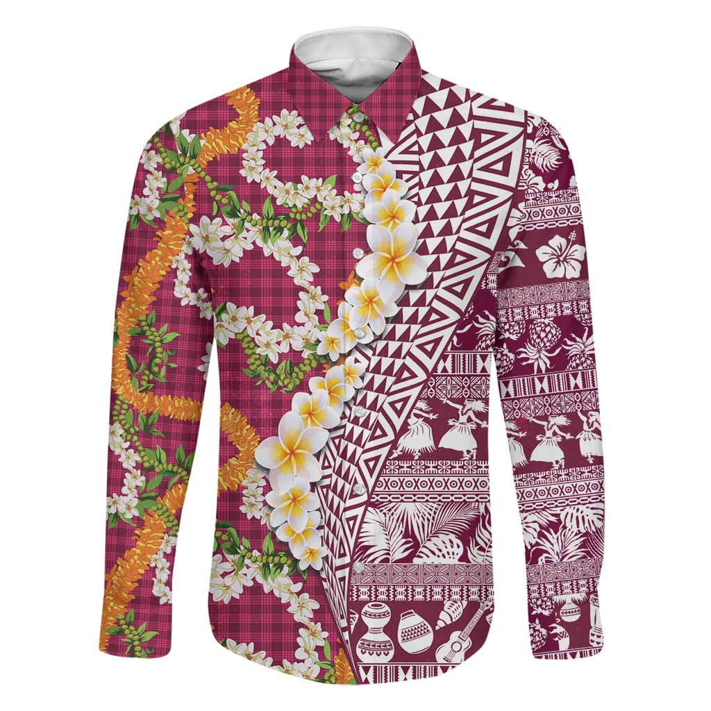 Hawaiian Plumeria Lei Family Matching Short Sleeve Bodycon Dress and Hawaiian Shirt Kakau Motifs and Palaka Half Style Pink Color - Polynesian Pride