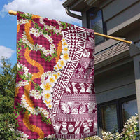 Hawaiian Plumeria Lei Garden Flag Kakau Motifs and Palaka Half Style Pink Color LT03 - Polynesian Pride