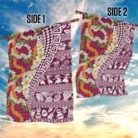 Hawaiian Plumeria Lei Garden Flag Kakau Motifs and Palaka Half Style Pink Color LT03 - Polynesian Pride