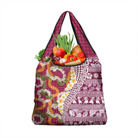 Hawaiian Plumeria Lei Grocery Bag Kakau Motifs and Palaka Half Style Pink Color LT03 1-pack One Size Pink - Polynesian Pride