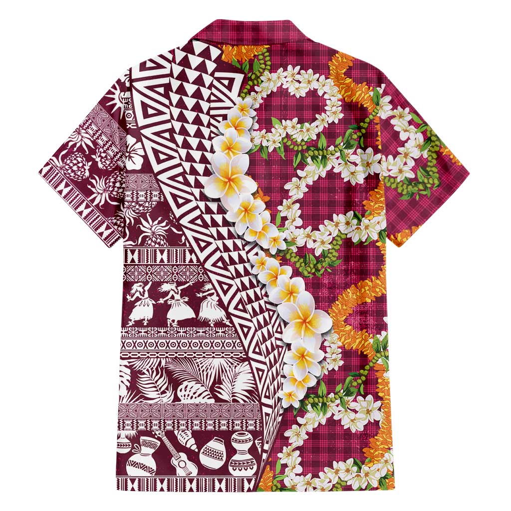 Hawaiian Plumeria Lei Hawaiian Shirt Kakau Motifs and Palaka Half Style Pink Color LT03 - Polynesian Pride