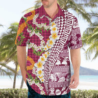 Hawaiian Plumeria Lei Hawaiian Shirt Kakau Motifs and Palaka Half Style Pink Color LT03 - Polynesian Pride