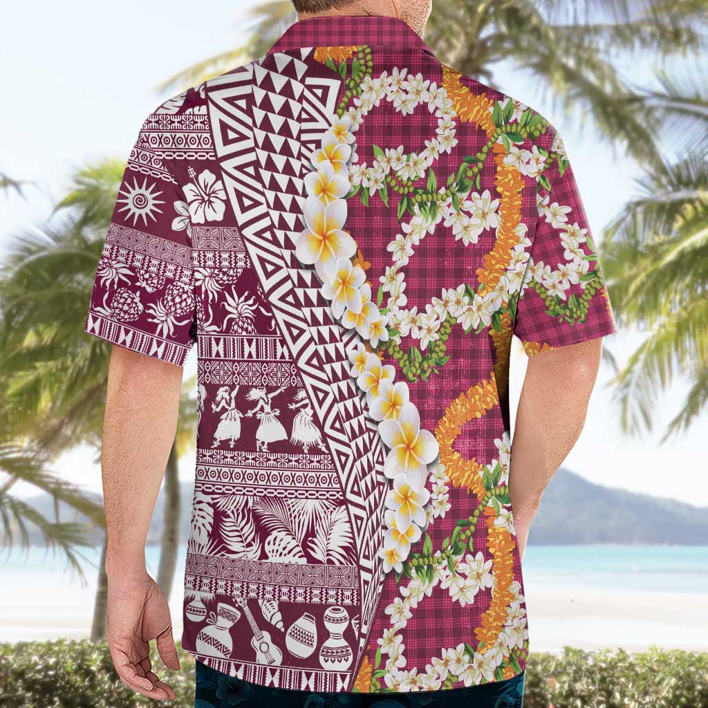 Hawaiian Plumeria Lei Hawaiian Shirt Kakau Motifs and Palaka Half Style Pink Color LT03 - Polynesian Pride