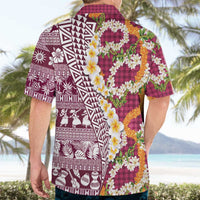Hawaiian Plumeria Lei Hawaiian Shirt Kakau Motifs and Palaka Half Style Pink Color LT03 - Polynesian Pride