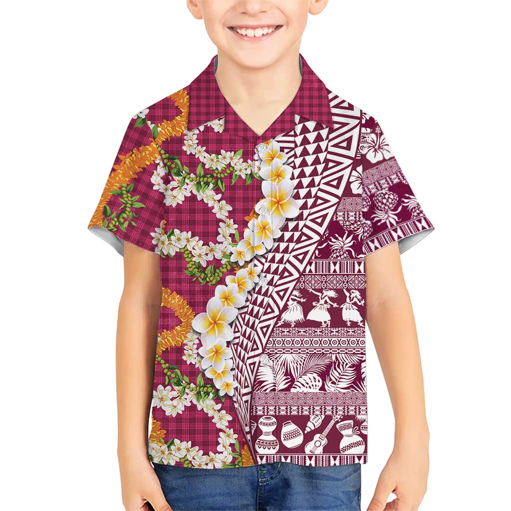 Hawaiian Plumeria Lei Hawaiian Shirt Kakau Motifs and Palaka Half Style Pink Color LT03 - Polynesian Pride