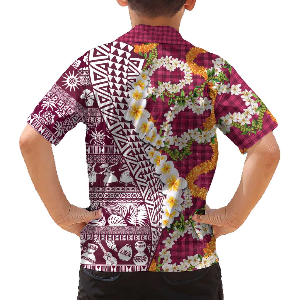 Hawaiian Plumeria Lei Hawaiian Shirt Kakau Motifs and Palaka Half Style Pink Color LT03 - Polynesian Pride