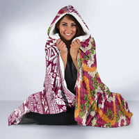 Hawaiian Plumeria Lei Hooded Blanket Kakau Motifs and Palaka Half Style Pink Color LT03 - Polynesian Pride