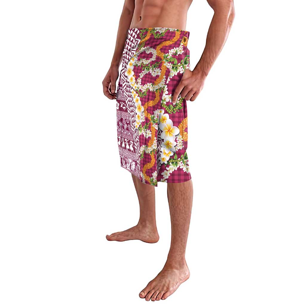Hawaiian Plumeria Lei Lavalava Kakau Motifs and Palaka Half Style Pink Color - Polynesian Pride