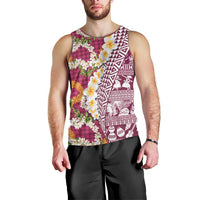 Hawaiian Plumeria Lei Men Tank Top Kakau Motifs and Palaka Half Style Pink Color LT03 - Polynesian Pride