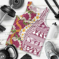Hawaiian Plumeria Lei Men Tank Top Kakau Motifs and Palaka Half Style Pink Color LT03 - Polynesian Pride