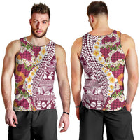 Hawaiian Plumeria Lei Men Tank Top Kakau Motifs and Palaka Half Style Pink Color LT03 - Polynesian Pride