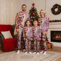 Hawaiian Plumeria Lei Christmas Pajama Set Kakau Motifs and Palaka Half Style Pink Color - Polynesian Pride
