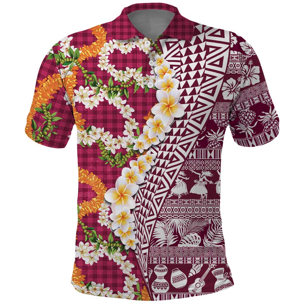 Hawaiian Plumeria Lei Polo Shirt Kakau Motifs and Palaka Half Style Pink Color LT03 Pink - Polynesian Pride