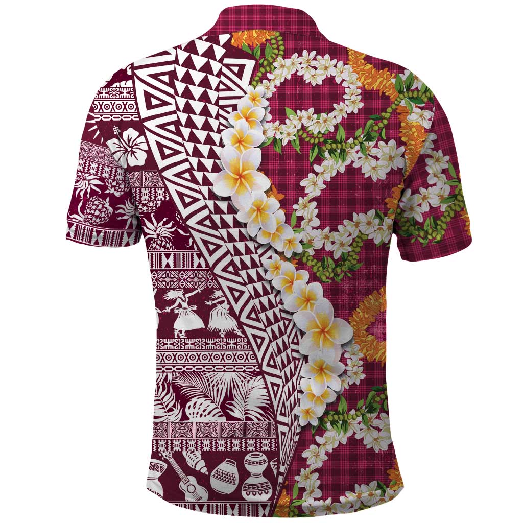 Hawaiian Plumeria Lei Polo Shirt Kakau Motifs and Palaka Half Style Pink Color LT03 - Polynesian Pride