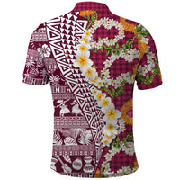 Hawaiian Plumeria Lei Polo Shirt Kakau Motifs and Palaka Half Style Pink Color LT03 - Polynesian Pride