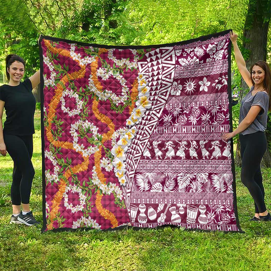 Hawaiian Plumeria Lei Quilt Kakau Motifs and Palaka Half Style Pink Color - Polynesian Pride