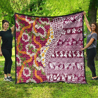 Hawaiian Plumeria Lei Quilt Kakau Motifs and Palaka Half Style Pink Color - Polynesian Pride