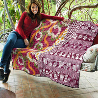Hawaiian Plumeria Lei Quilt Kakau Motifs and Palaka Half Style Pink Color - Polynesian Pride