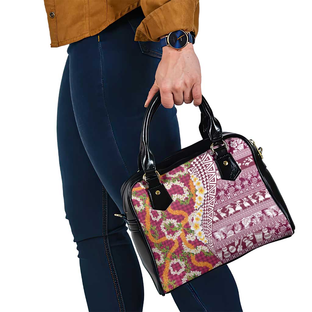 Hawaiian Plumeria Lei Shoulder Handbag Kakau Motifs and Palaka Half Style Pink Color - Polynesian Pride