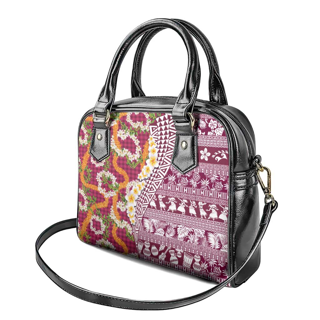 Hawaiian Plumeria Lei Shoulder Handbag Kakau Motifs and Palaka Half Style Pink Color - Polynesian Pride