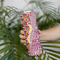 Hawaiian Plumeria Lei Skinny Tumbler Kakau Motifs and Palaka Half Style Pink Color - Polynesian Pride