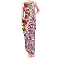 Hawaiian Plumeria Lei Tank Maxi Dress Kakau Motifs and Palaka Half Style Pink Color LT03 Women Pink - Polynesian Pride