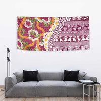 Hawaiian Plumeria Lei Tapestry Kakau Motifs and Palaka Half Style Pink Color LT03 - Polynesian Pride