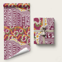 Hawaiian Plumeria Lei Wrapping Paper Kakau Motifs and Palaka Half Style Pink Color - Polynesian Pride